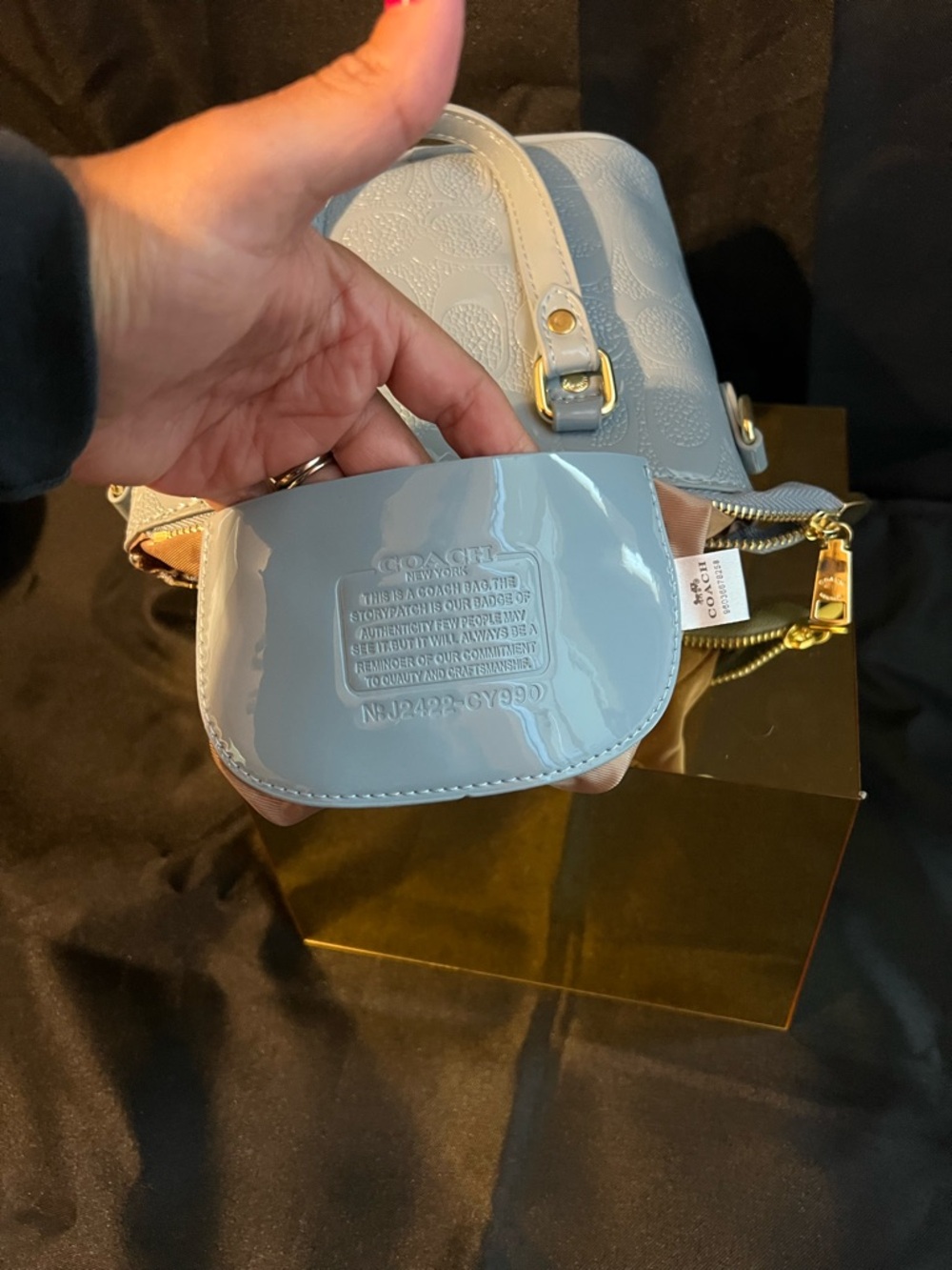 Coach Pale Blue Embossed Leather Satchel with Gold Hardware - Picture 7 of 12